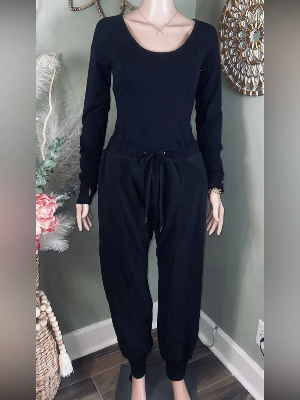 🆕 Free People FP Movement Make It Count One Piece Jumpsuit Long Sleeve Black